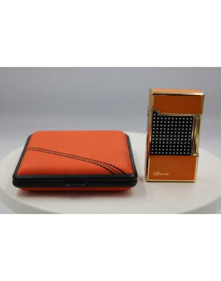 Pakketilbud med Luigi Ricci jet lighter af Derui + Vom Hofe cigaretetui orange/sort