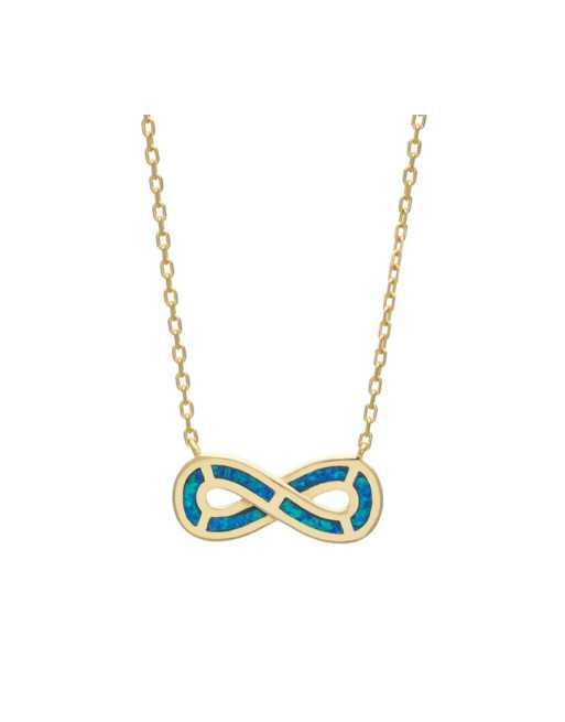 Apeiron / Uendelighedssymbol - Opal halskæde med blå opal sten, 925 Sterling sølv & guldbelægning