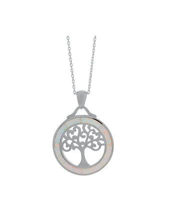 Livets Træ - Opal halskæde smykke med sne (hvid) opal...