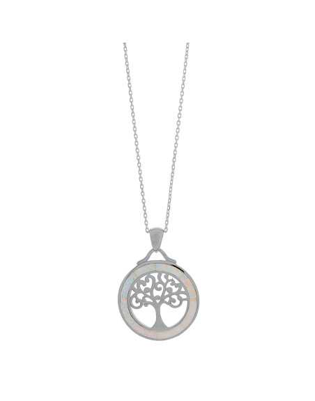Livets Træ - Opal halskæde smykke med sne (hvid) opal sten, 925 Sterling sølv & rhodium belægning