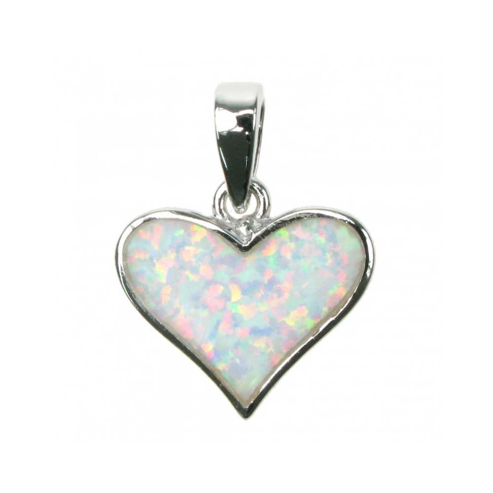 Hjerte Sølv Smykke Halskæde Med Hvid Sne Opal Sten 925 Sterling Sølv & Rhodium Belægning