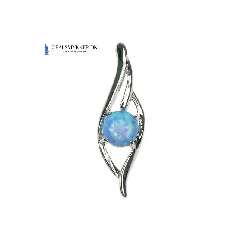Bølge - Sølv Smykke Halskæde Med Blå Opal Sten, 925 Sterling Sølv & Rhodium Belægning