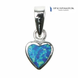Blå Opal Hjerte - Opal smykke vedhæng med blå opal sten, 925 Sterling sølv & rhodium belægning