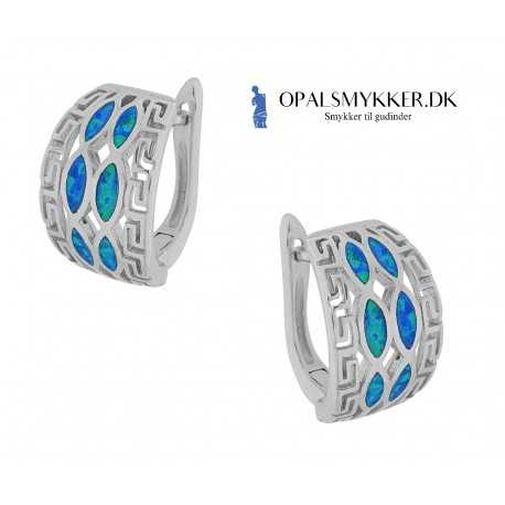 Dråbe - Opal øreringe med blå opal sten, 925 Sterling sølv & rhodium belægning