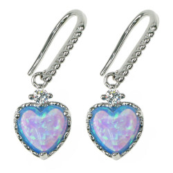 Hjerter - Opal øreringe med blå opal sten, 925 Sterling sølv, zirkonia og rhodium belægning