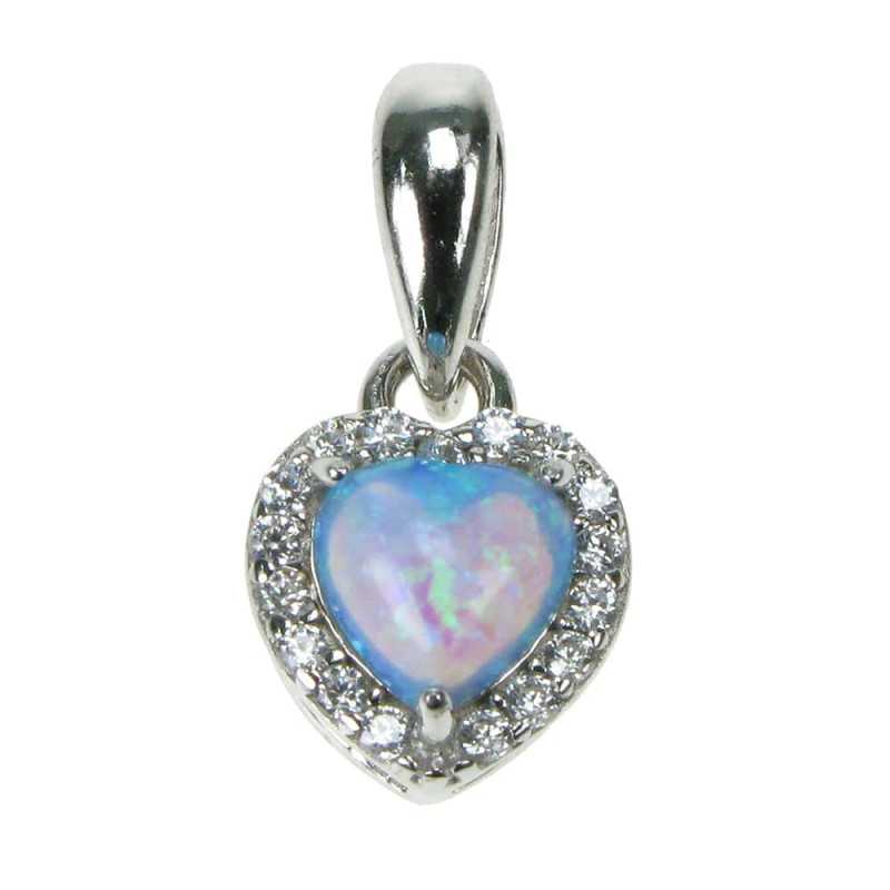 Havets Hjerte - Opal smykke vedhng med bl opal sten, 925 Sterling slv, zirkonia & rhodium belgning