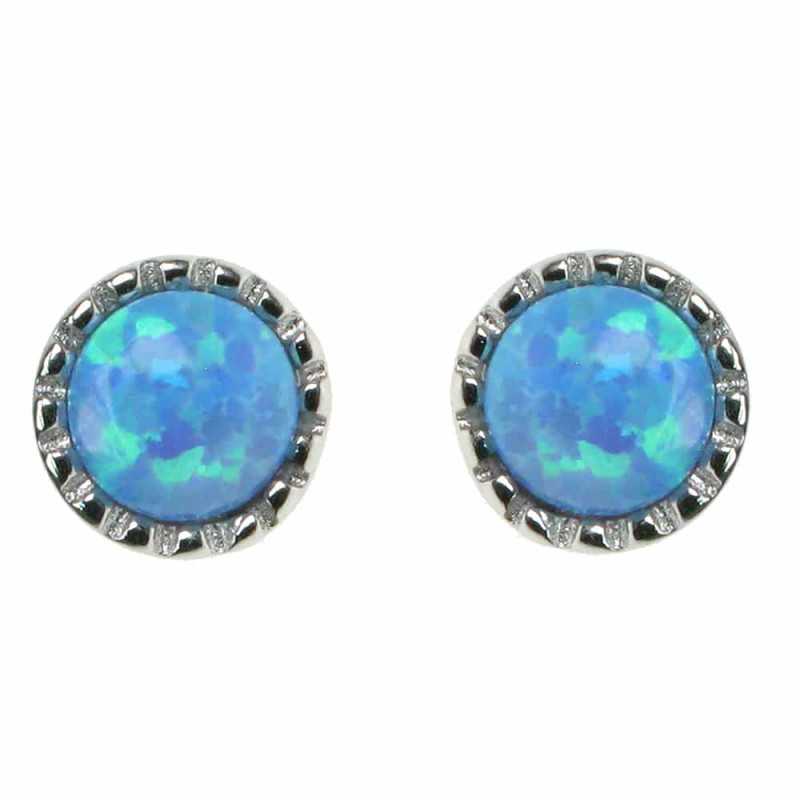 Rund Opal øreringe Med Blå Opal Sten 925 Sterling Sølv Rhodium Belægning