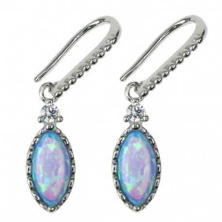 Billede af Marquise - Opal øreringe med blå opal sten, 925 Sterling sølv og rhodium belægning