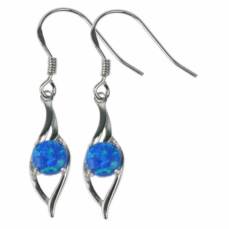 Bl Blger - Opal reringe med bl opal sten, 925 Sterling slv og rhodium belgning
