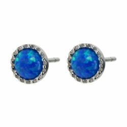 Cirkel - Opal øreringe med blå opal sten, 925 Sterling sølv og rhodium belægning
