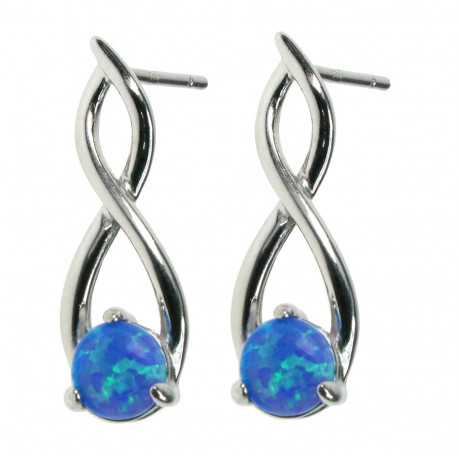 Billede af Twister - Opal øreringe med blå opal sten, 925 Sterling sølv og rhodium belægning