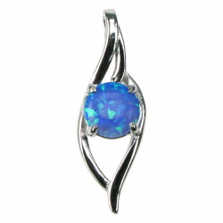 Blå Bølger - Opal smykke vedhæng med blå opal sten, 925 Sterling sølv & rhodium belægning