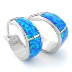 Mykonos - Opal øreringe med blå opal sten, 925 Sterling sølv og rhodium belægning