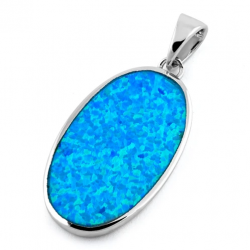 Korfu - Opal smykke vedhæng med blå opal sten, 925 Sterling sølv & rhodium belægning