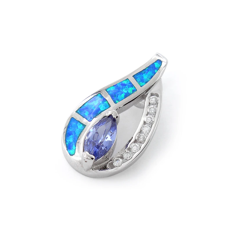 Marquise Opal Smykke Vedhæng Med Blå Opal Sten 925 Sterling Sølv & Rhodium Belægning