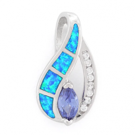 Marquise - Opal smykke vedhæng med blå opal sten, 925 Sterling sølv & rhodium belægning