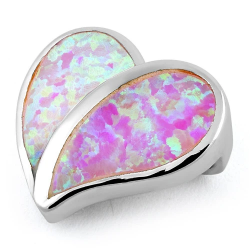 Hjerte - Opal smykke vedhæng med pink opal sten, 925 Sterling sølv & rhodium belægning