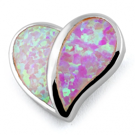 Hjerte - Opal smykke vedhæng med pink opal sten, 925 Sterling sølv & rhodium belægning