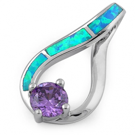 Samos - Opal smykke vedhæng med blå opal sten, 925 Sterling sølv & rhodium belægning