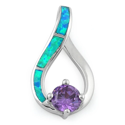 Samos - Opal smykke vedhæng med blå opal sten, 925 Sterling sølv & rhodium belægning 2