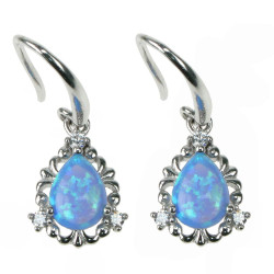 Dråbe - Opal øreringe med blå opal sten, 925 Sterling sølv, zirkonia og rhodium belægning