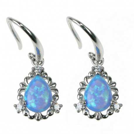 Dråbe - Opal øreringe med blå opal sten, 925 Sterling sølv, zirkonia og rhodium belægning Dråbe - Opal øreringe med blå opal sten, 925 Sterling sølv, zirkonia og rhodium belægning