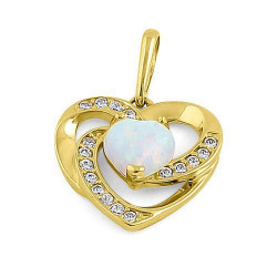 Hjerte - Solid 14K guldsmykke vedhæng med hvid opal sten og zirkonia 2