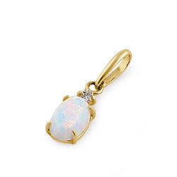 Hjerte - Solid 14K guldsmykke vedhæng med hvid opal sten og zirkonia