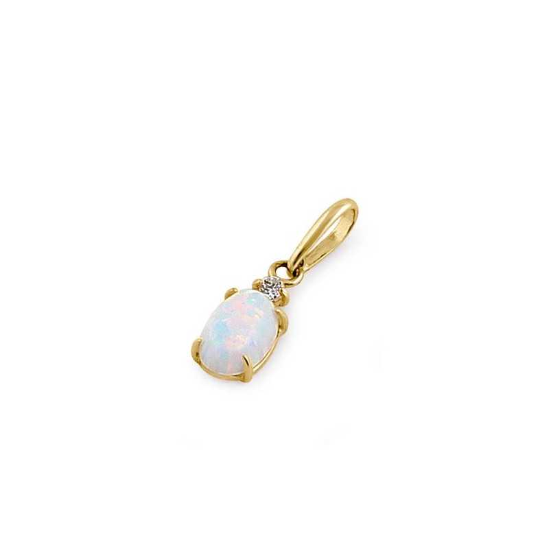 Oval - Massiv 14K guldsmykke vedhng med hvid opal sten