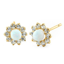 Rund - Massiv 14K guldsmykke øreringe hvid opal sten og zirkonia