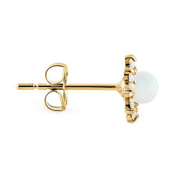 Rund - Massiv 14K guldsmykke øreringe hvid opal sten og zirkonia 2