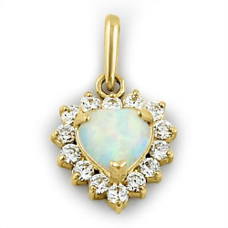 Hjerte - Solid 14K guldsmykke vedhæng med hvid opal sten og zirkonia