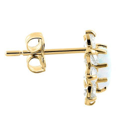 Oval - Massiv 14K guldsmykke øreringe hvid opal sten og zirkonia 2