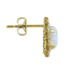 Victoria - Massiv 14K guldsmykke øreringe hvid opal sten og zirkonia 2