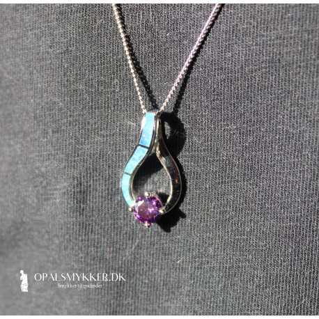 Samos - Opal smykke vedhæng med blå opal sten, 925 Sterling sølv & rhodium belægning