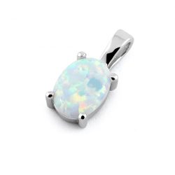 Naxos - Opal smykke vedhæng med hvid sne opal sten, 925 Sterling sølv & rhodium belægning