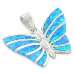 Sommerfugl - Opal smykke vedhæng med blå opal sten, 925 Sterling sølv & rhodium belægning