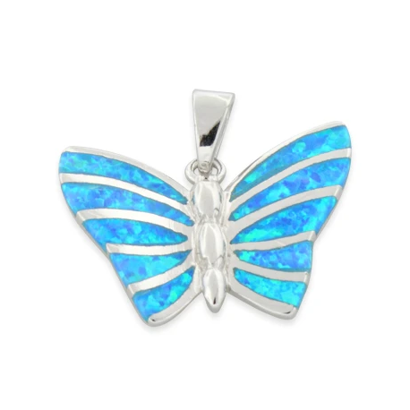 Sommerfugl - Opal smykke vedhæng med blå opal sten, 925 Sterling sølv & rhodium belægning
