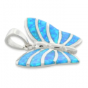 Sommerfugl - Opal smykke vedhæng med blå opal sten, 925 Sterling sølv & rhodium belægning