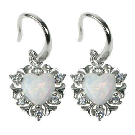 Sne opal hjerte - Opal øreringe med hvid sne opal sten, 925 Sterling sølv, zirkonia & rhodium belægning Sne opal hjerte - Opal øreringe med hvid sne opal sten, 925 Sterling sølv, zirkonia & rhodium belægning