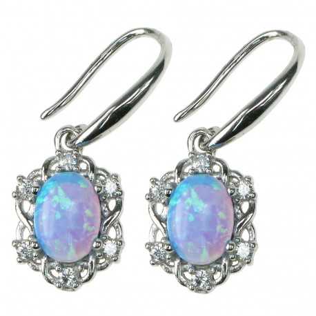 Himmelblå Oval - opal øreringe med 925 Sterling sølv, zirkonia & rhodium belægning Himmelblå Oval - opal øreringe med 925 Sterling sølv, zirkonia & rhodium belægning