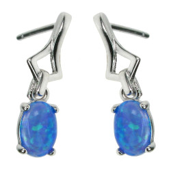Havblå  Oval - opal øreringe med 925 Sterling sølv & rhodium belægning