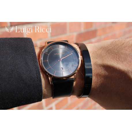 Luigi Ricci Eleganza Roma Classica - Sort unisex ur med rosa guld og læder rem