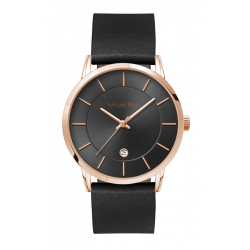 Luigi Ricci Eleganza Roma Classica - Sort unisex ur med rosa guld og læder rem