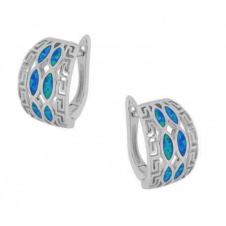 Se Hellas - Opal øreringe med blå opal sten, 925 Sterling sølv & rhodium belægning hos OpalSmykker.dk