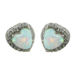 Disk - Opal øreringe med hvid sne opal sten, 925 Sterling sølv & rhodium belægning