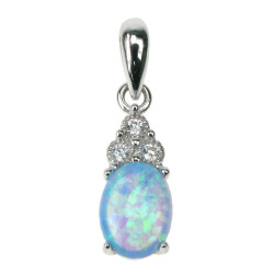 Solitaire - Opal smykke vedhæng med blå opal sten, 925 Sterling sølv & rhodium belægning