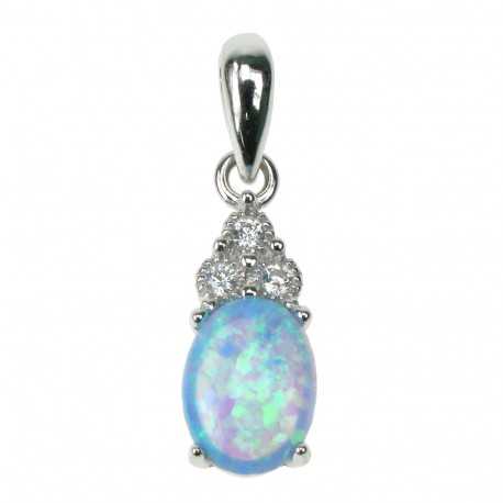 Solitaire - Opal smykke vedhæng med blå opal sten, 925 Sterling sølv & rhodium belægning