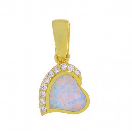 Eros hjerte - Opal smykke vedhæng med hvid sne opal sten, 925 Sterling sølv & rhodium belægning