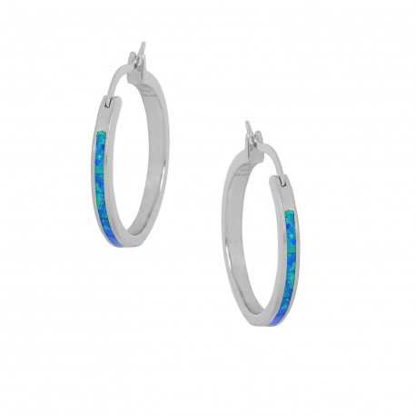 Billede af Kreta - Opal øreringe med blå opal sten, 925 Sterling sølv & rhodium belægning